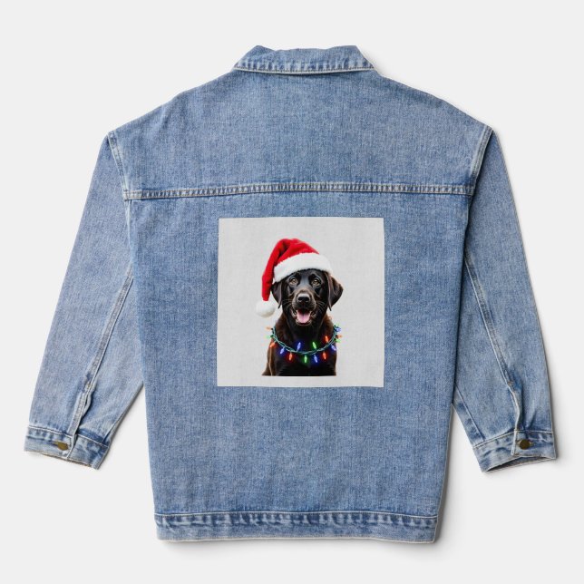 Black Lab Labrador Christmas Tree Light Pajama Dog Denim Jacket (Back)
