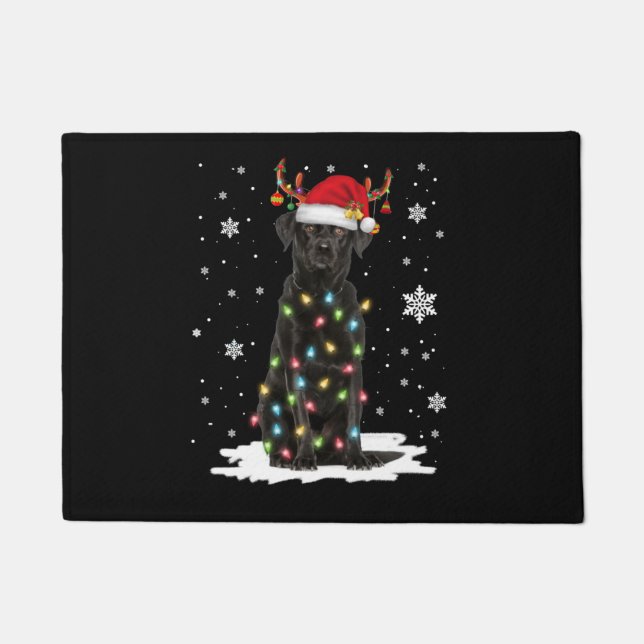 Black Lab Labrador Christmas Tree Light Pajama Dog Doormat (Front)