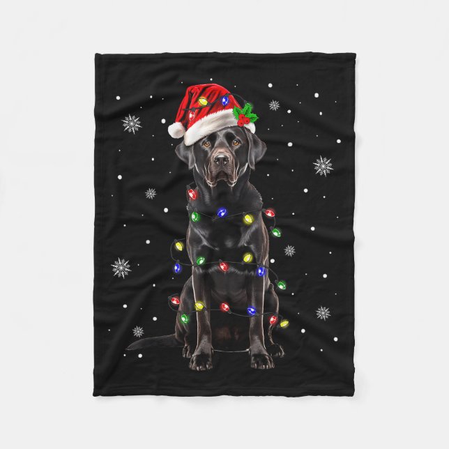 Black Lab Labrador Christmas Tree Light Pajama Dog Fleece Blanket (Front)