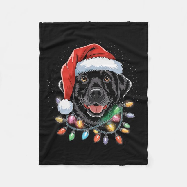 Black Lab Labrador Christmas Tree Light Pajama Dog Fleece Blanket (Front)