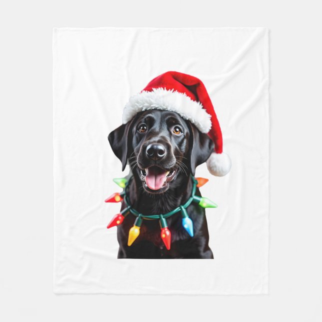 Black Lab Labrador Christmas Tree Light Pajama Dog Fleece Blanket (Front)