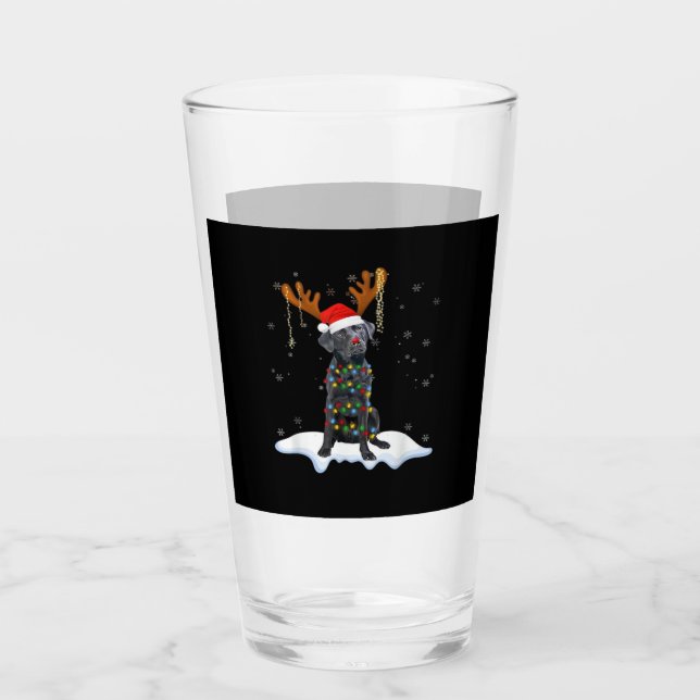 Black Lab Labrador Christmas Tree Light Pajama Dog Glass (Front)