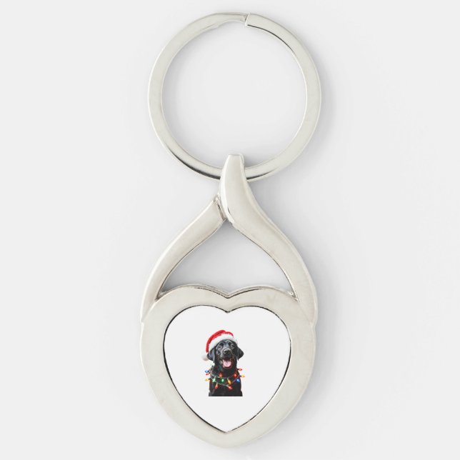 Black Lab Labrador Christmas Tree Light Pajama Dog Keychain (Front)