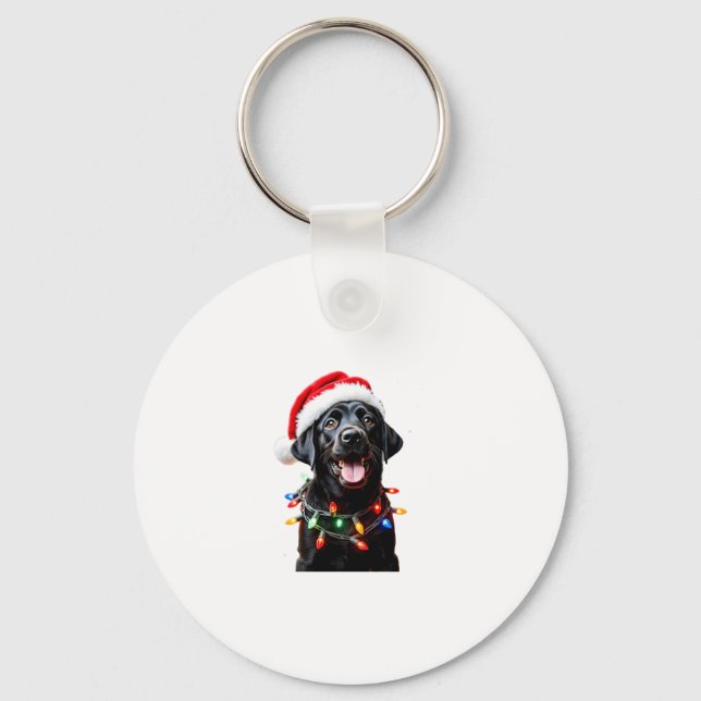 Black Lab Labrador Christmas Tree Light Pajama Dog Keychain (Front)
