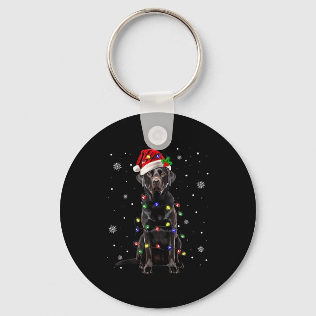 Black Lab Labrador Christmas Tree Light Pajama Dog Keychain (Front)