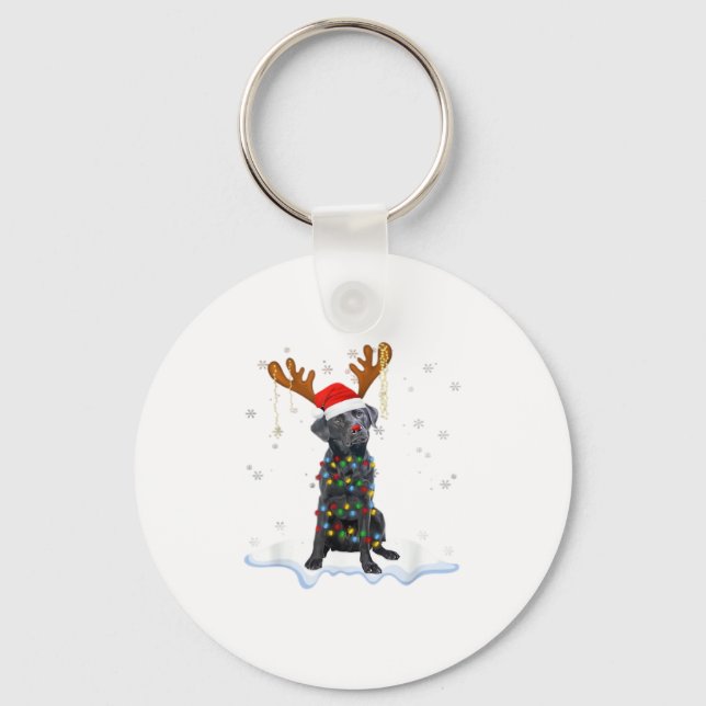 Black Lab Labrador Christmas Tree Light Pajama Dog Keychain (Front)