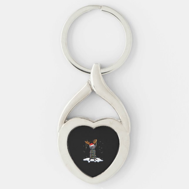 Black Lab Labrador Christmas Tree Light Pajama Dog Keychain (Front)