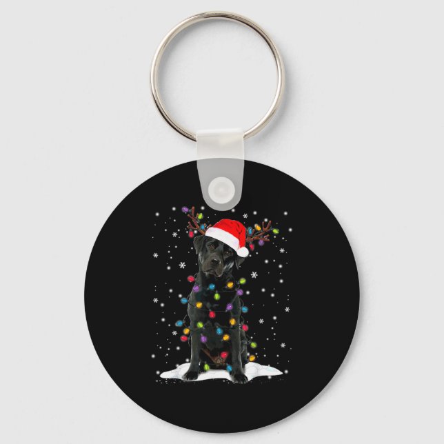 Black Lab Labrador Christmas Tree Light Pajama Dog Keychain (Front)