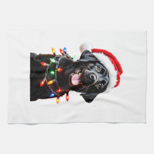 Black Lab Labrador Christmas Tree Light Pajama Dog Kitchen Towel