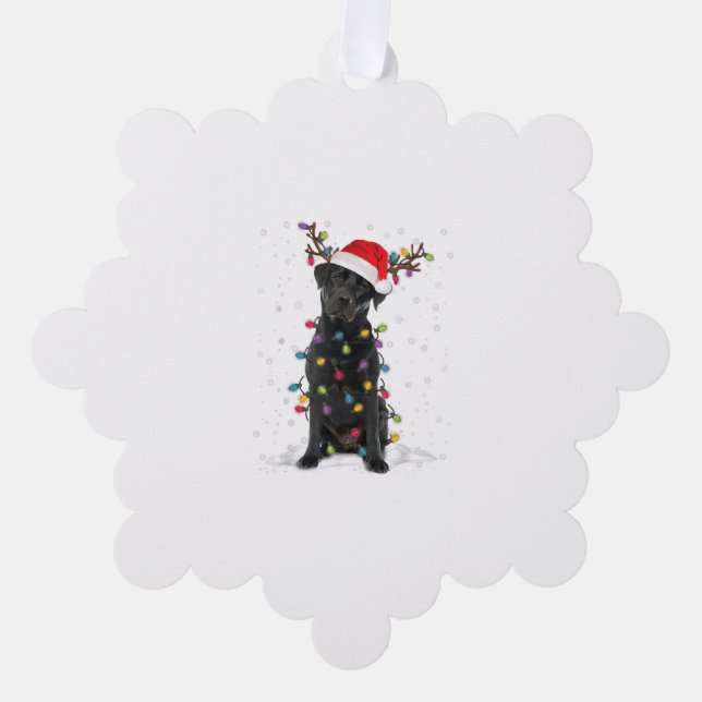 Black Lab Labrador Christmas Tree Light Pajama Dog Ornament Card (Front)