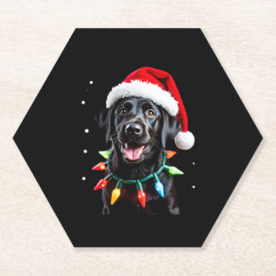 Black Lab Labrador Christmas Tree Light Pajama Dog Paper Coaster