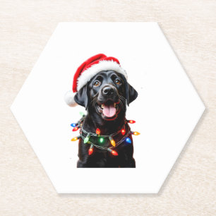 Black Lab Labrador Christmas Tree Light Pajama Dog Paper Coaster