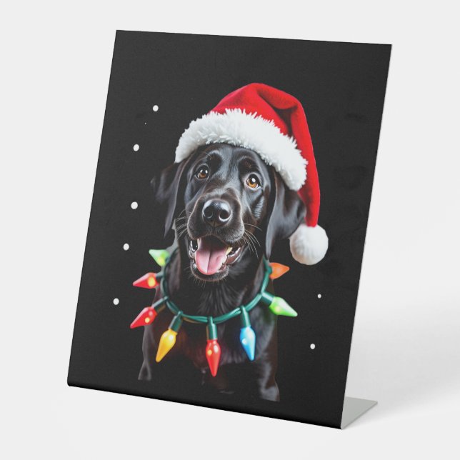 Black Lab Labrador Christmas Tree Light Pajama Dog Pedestal Sign (Front)
