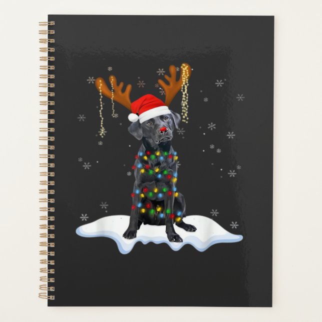 Black Lab Labrador Christmas Tree Light Pajama Dog Planner (Front)