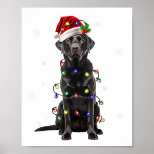 Black Lab Labrador Christmas Tree Light Pajama Dog Poster