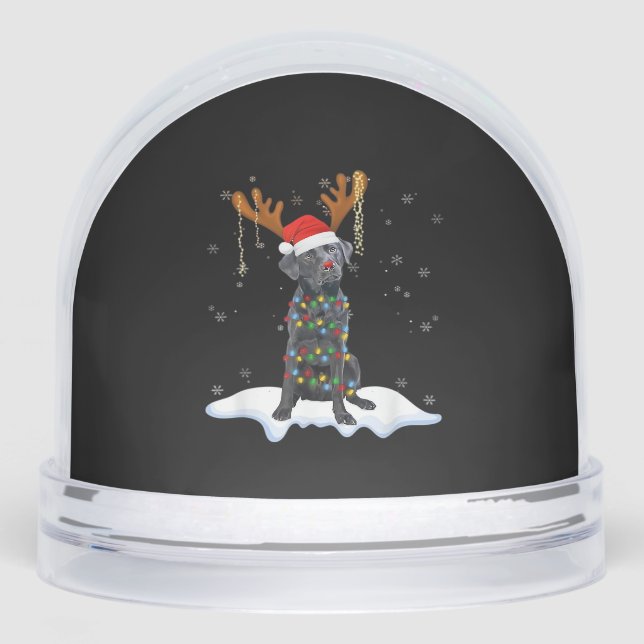 Black Lab Labrador Christmas Tree Light Pajama Dog Snowglobe (Front)