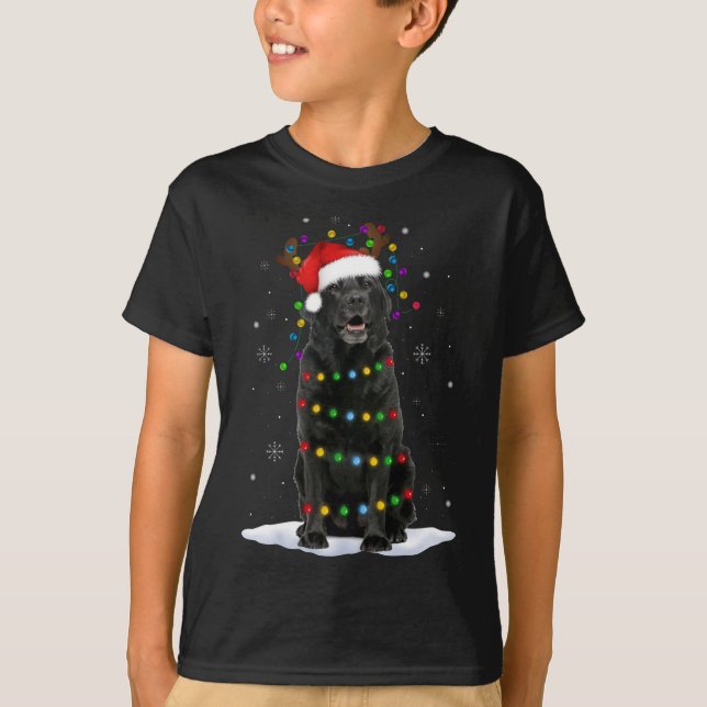 Black Lab Labrador Christmas Tree Light Pajama Dog T-Shirt (Front)