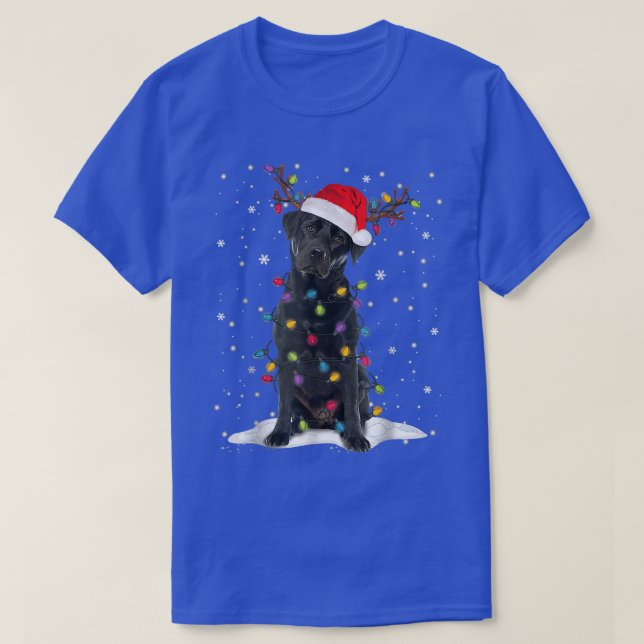 Black Lab Labrador Christmas Tree Light Pajama Dog T-Shirt (Design Front)