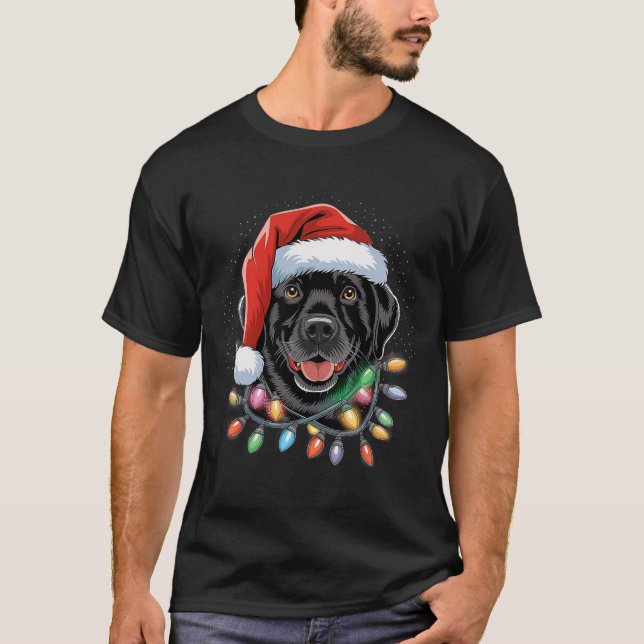 Black Lab Labrador Christmas Tree Light Pajama Dog T-Shirt (Front)