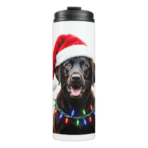 Black Lab Labrador Christmas Tree Light Pajama Dog Thermal Tumbler
