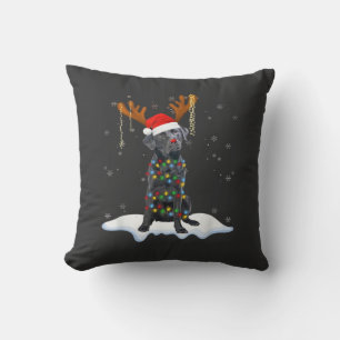 Black Lab Labrador Christmas Tree Light Pajama Dog Throw Pillow