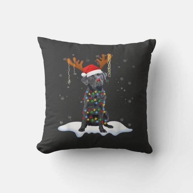 Black Lab Labrador Christmas Tree Light Pajama Dog Throw Pillow (Front)