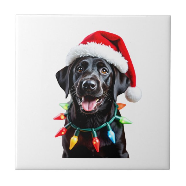 Black Lab Labrador Christmas Tree Light Pajama Dog Tile (Front)