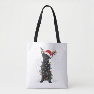 Black Lab Labrador Christmas Tree Light Pajama Dog Tote Bag