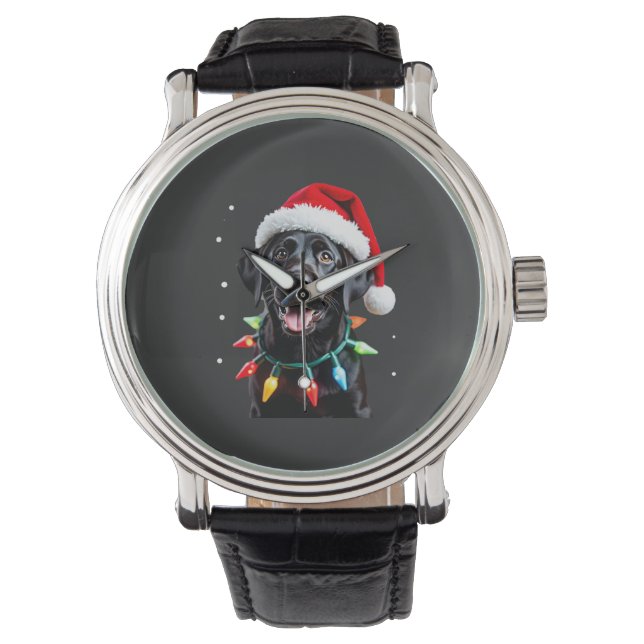 Black Lab Labrador Christmas Tree Light Pajama Dog Watch (Front)