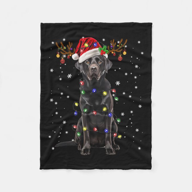 Black Lab Labrador Christmas Tree Reindeer Pajama  Fleece Blanket (Front)