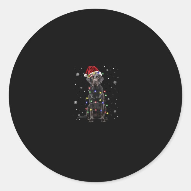 black lab labrador dog christmas lights xmas santa classic round sticker (Front)