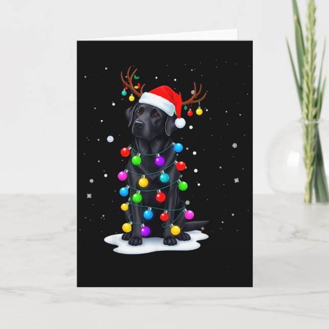 Black Lab Labrador Dog Funny Christmas Lights Rein Card (Front)