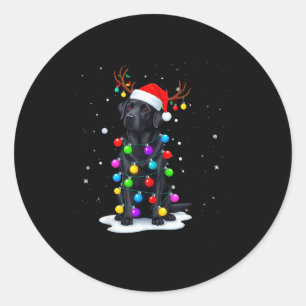 Black Lab Labrador Dog Funny Christmas Lights Rein Classic Round Sticker