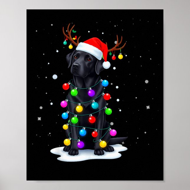 Black Lab Labrador Dog Funny Christmas Lights Rein Poster (Front)