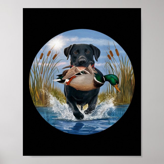 Black Lab Labrador Hunting Ducks Waterfowl Yellow  Poster (Front)