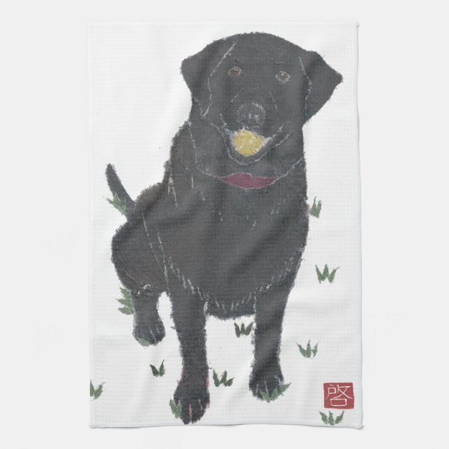 Black Lab, Labrador Retriever Kitchen Towel (Vertical)