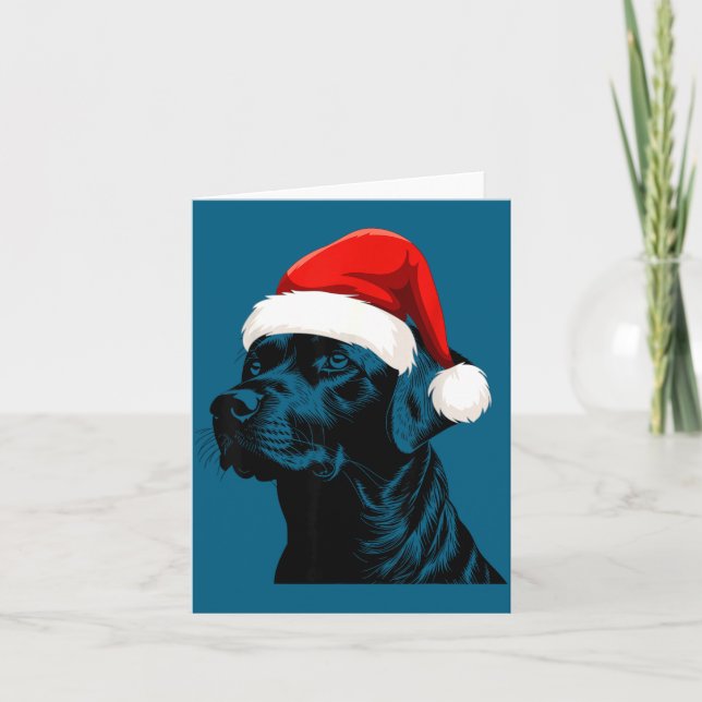 Black Lab Labrador Santa Hat Christmas Holiday Pet Card (Front)
