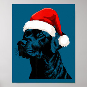 Black Lab Labrador Santa Hat Christmas Holiday Pet Poster
