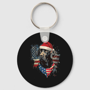 Black Lab Labrador Vintage Santa Christmas Pajama Keychain