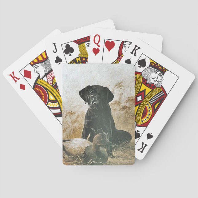 Black Lab Labrador Waits By Duck Decoy Cards Deck (Back)
