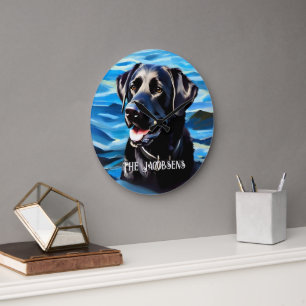 Black Lab & Lake Large Clock