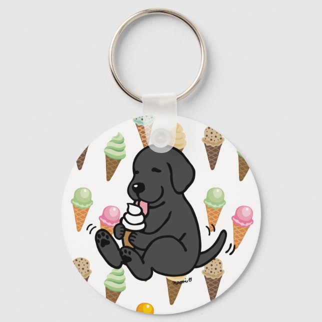 Black Lab Licking Ice Cream Keychain (Front)