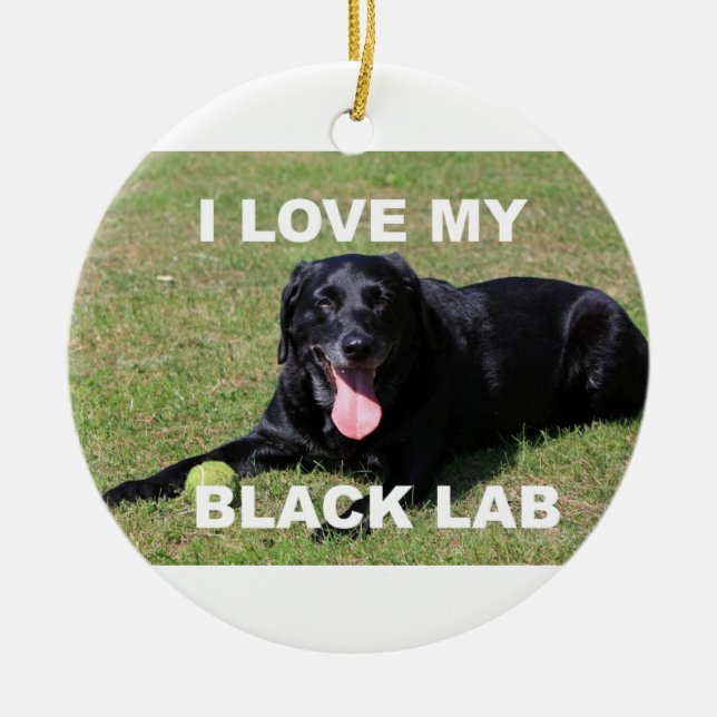 black lab love w pic ceramic ornament (Front)