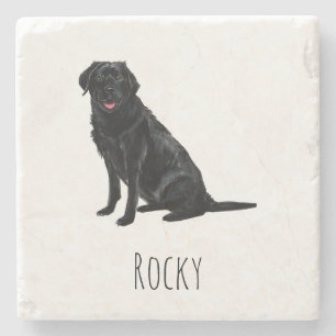 Black Lab Marble Drink Coasters - Custom Dog Name