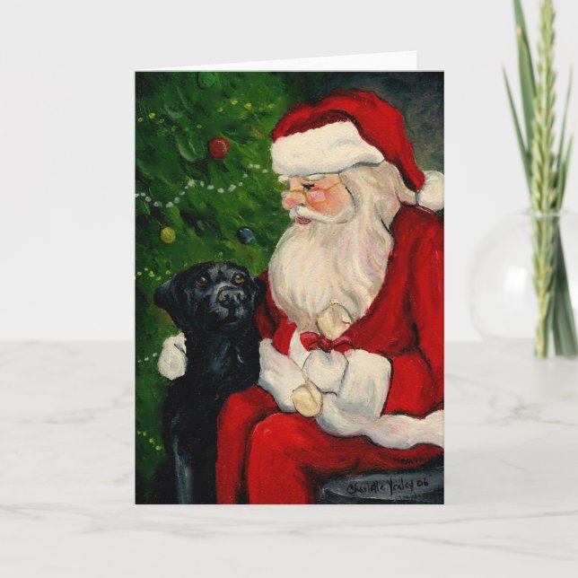 Black Lab Meets Santa Clause Folded Greeting Card (Front)