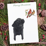 Black Lab Merry Christmas Cute Dog Bird Labrador Holiday Card<br><div class="desc">Send Christmas greetings with this adorable Black Labrador and Cardinals Merry Christmas card. Back side : Merry Christmas ~ Happy New Year . Personalize with your family name, and names, or delete if you would like to handwrite. This black labrador christmas card will be a favourite among labrador lovers. Visit...</div>