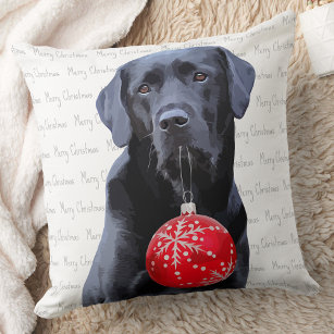 Black Lab Merry Christmas - Cute Labrador Dog Throw Pillow