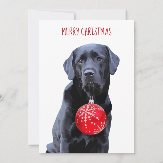 Black Lab Merry Christmas - Labrador Cute Dog Holiday Card (Front)