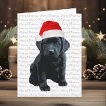 Black Lab Merry Christmas Labrador Puppy Santa Dog Holiday Card<br><div class="desc">Send Christmas greetings with this adorable Santa Merry Christmas Black Labrador Puppy Card. Inside : Merry Christmas ~ Happy New Year . Personalize with your family name, and names, or delete if you would like to handwrite. This black labrador christmas card will be a favourite among labrador lovers. Visit our...</div>