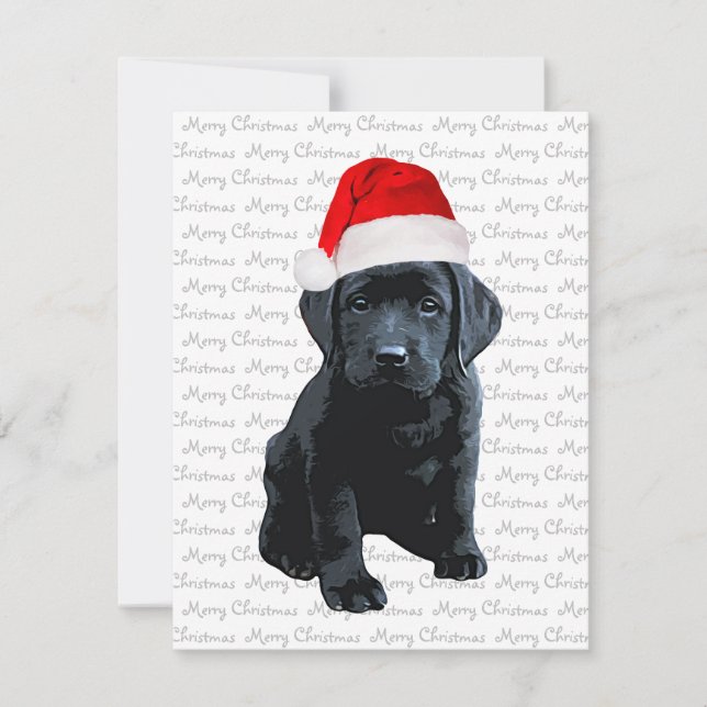 Black Lab Merry Christmas Labrador Santa Puppy Dog Holiday Card (Front)